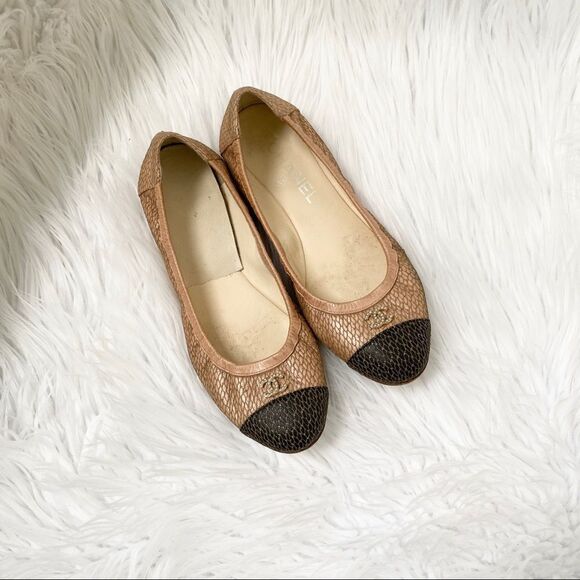 CHANEL tan black python ballerina flats 6 - Picture 2 of 9